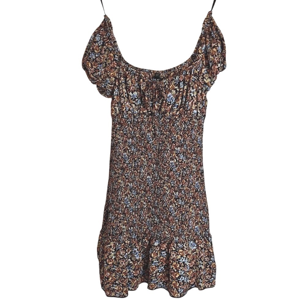 NWT Wild Fable Dress, Size Small Smocked Floral Brown Fall Career Work Wear